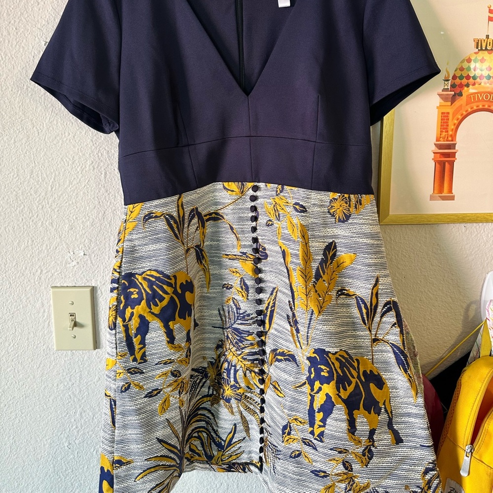 Hutch 12 Navy & Brocade Mini Dress Elephants Modcloth NWOT - Picture 2 of 4